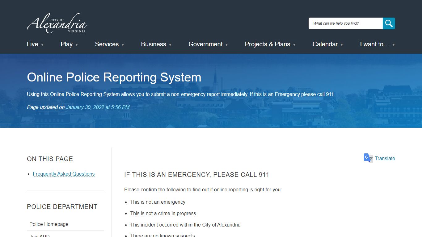 Online Police Reporting System | City of Alexandria, VA