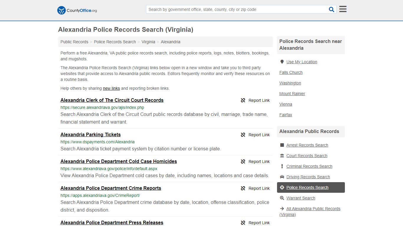 Alexandria Police Records Search (Virginia) - County Office